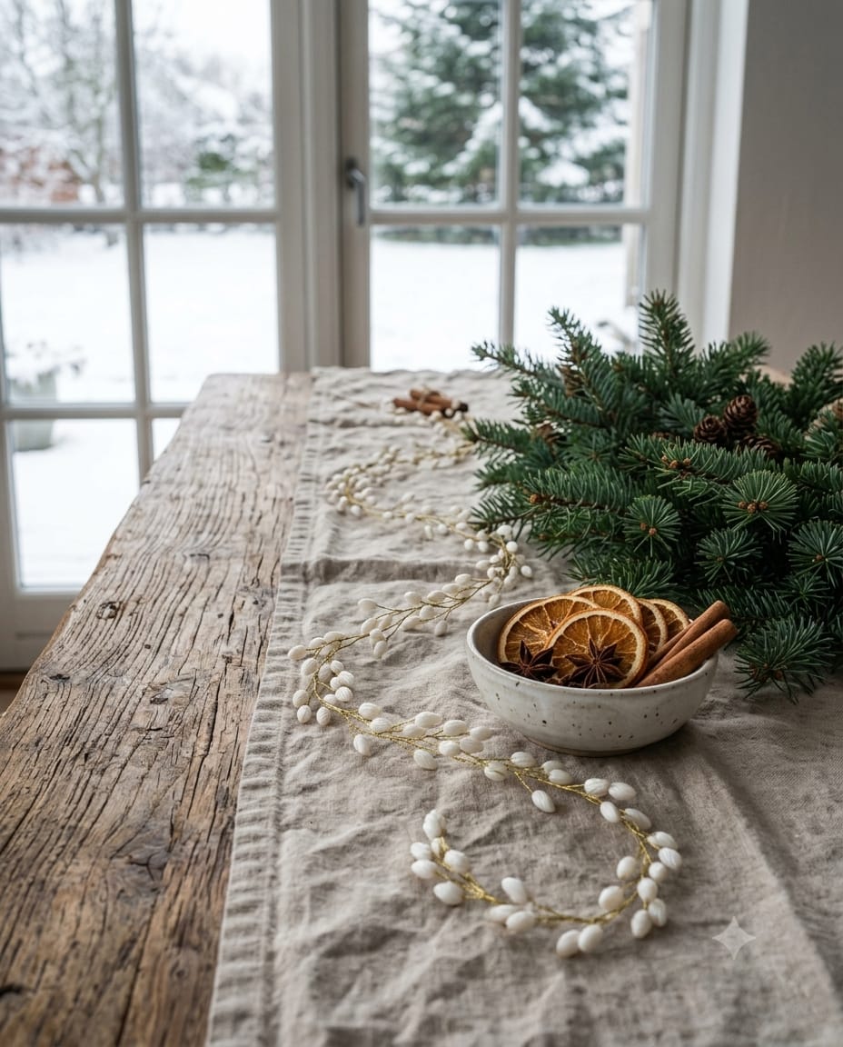 White Beaded Christmas Garland with Gold-Tone Wire - Image 2