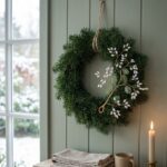 Evergreen Christmas Wreath with White Berry & Green Leaf Wreath